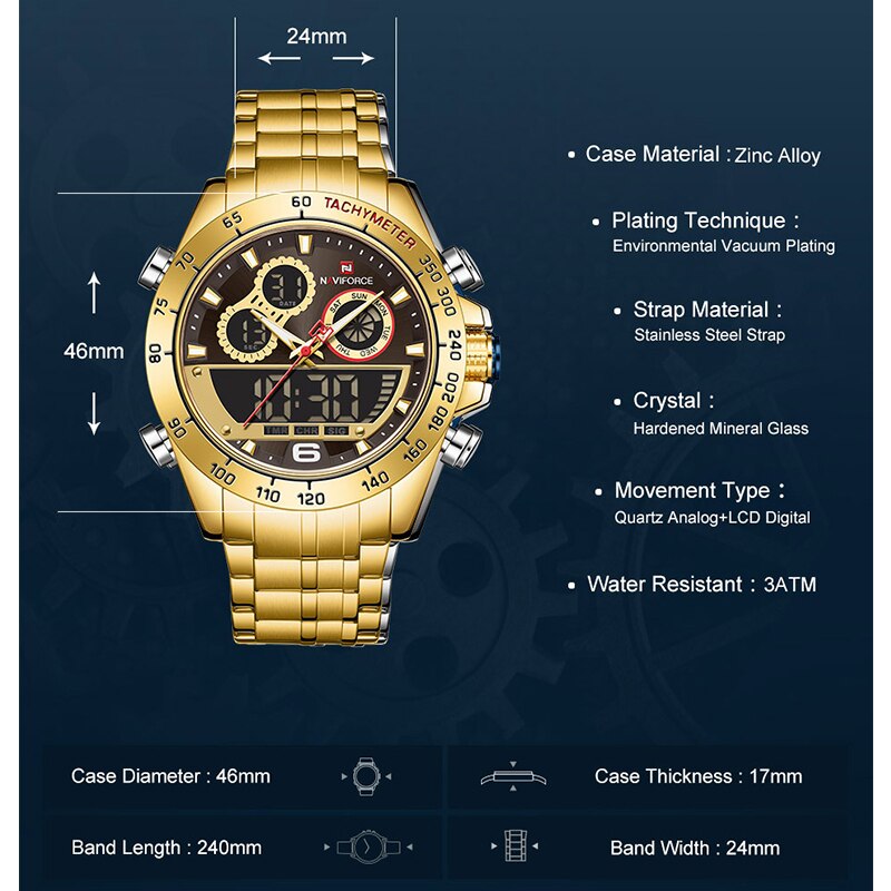 Luxury Gold Watches Mens Military Sport Quartz Digital Chronograph Wrist watch