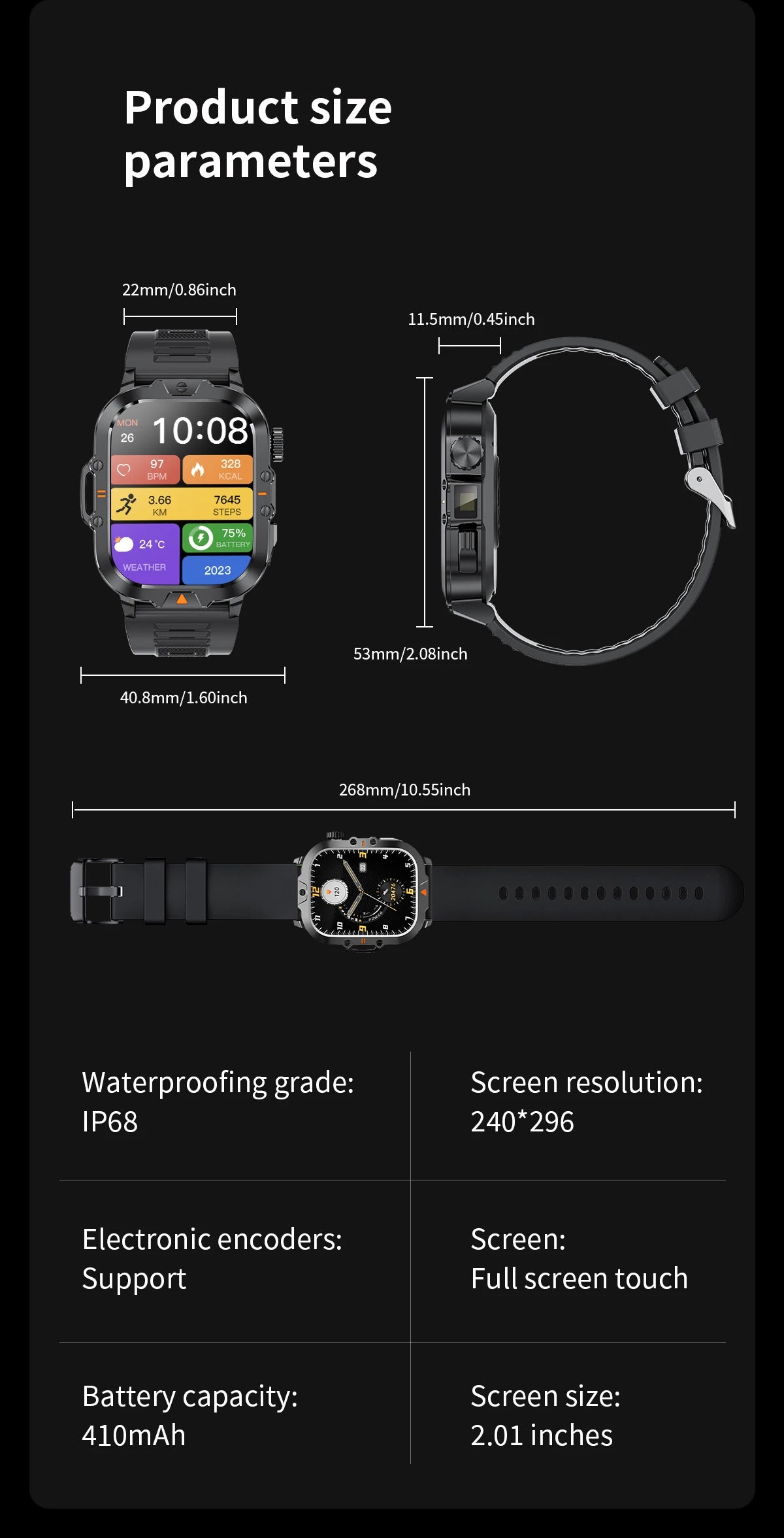 LIGE 2.01-inch HD Screen Men Smart Watch With Flashlight Outdoor Sports Men Watch IP68 Waterproof Health Monitor Call Smartwatch