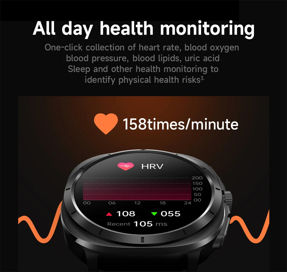 2025 New Uric Acid Blood Lipids Health Smartwatch Men Body Fat Blood Pressure Monitor AMOLED Screen NFC Man Smart Watch ECG+PPG