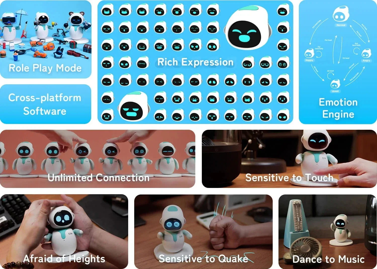Original Eilik Blue/Pink Smart Robot Vocal Emotional Interaction Multiple Mode Electronic Automation Ai Robot Cute Child Gifts