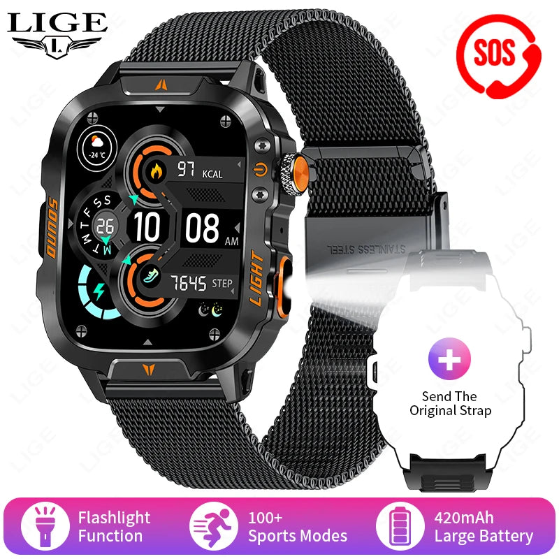 New LIGE Voice Assistant Calling Smartwatch 1.96 inch AMOLED Display Smart Watch 24H Health Monitoring Sports Smartwatch for Men