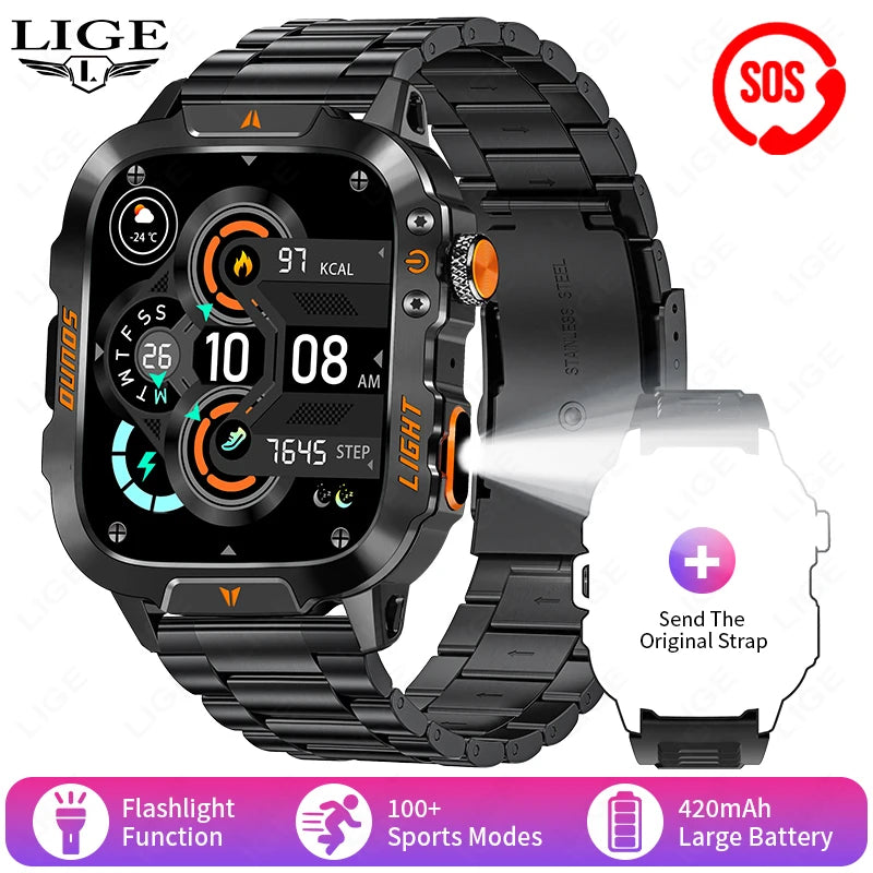 New LIGE Voice Assistant Calling Smartwatch 1.96 inch AMOLED Display Smart Watch 24H Health Monitoring Sports Smartwatch for Men