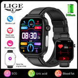 LIGE 2025 New AI Healthy Diagnosis Blood Lipid Uric Acid Blood Pressure Smart Watch Men ECG+PPG Bluetooth Call Health Smartwatch