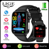 LIGE 2025 New AI Healthy Diagnosis Blood Lipid Uric Acid Blood Pressure Smart Watch Men ECG+PPG Bluetooth Call Health Smartwatch
