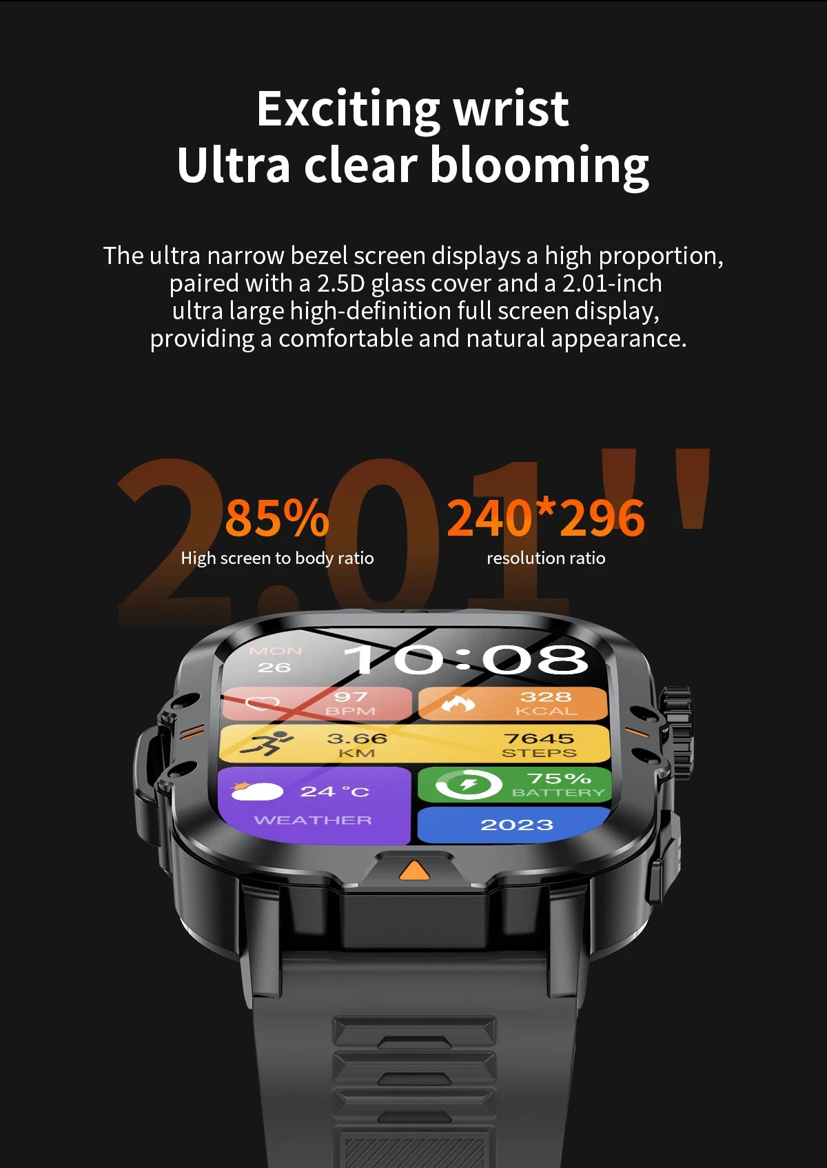 LIGE 2.01-inch HD Screen Men Smart Watch With Flashlight Outdoor Sports Men Watch IP68 Waterproof Health Monitor Call Smartwatch