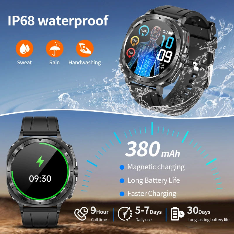 2025 New Uric Acid Blood Lipids Health Smartwatch Men Body Fat Blood Pressure Monitor AMOLED Screen NFC Man Smart Watch ECG+PPG