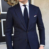 Pinstripe Slim Fit Men Suits for Formal Wedding Tuxedo Notched Lapel 2