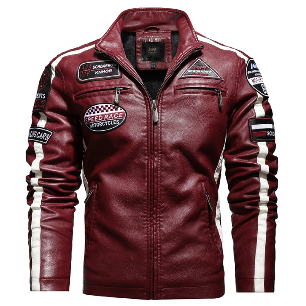 Men Motorcycle Jacket Logo Embroidery Bomber Jacket Slim Fit Coat Biker