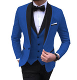 Blue Slit Mens Suits 3 Piece Black Shawl Lapel Casual