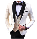 Blue Slit Mens Suits 3 Piece Black Shawl Lapel Casual