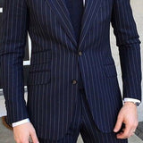 Pinstripe Slim Fit Men Suits for Formal Wedding Tuxedo Notched Lapel 2