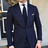 Pinstripe Slim Fit Men Suits for Formal Wedding Tuxedo Notched Lapel 2