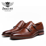 DESAI Monk Strap Slip on Genuine Leather Dress Brogue Shoes