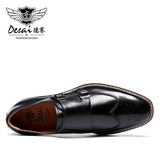 DESAI Monk Strap Slip on Genuine Leather Dress Brogue Shoes