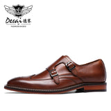 DESAI Monk Strap Slip on Genuine Leather Dress Brogue Shoes