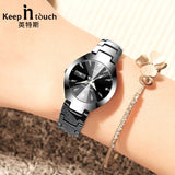 Black Silver Watch Women Quartz Calendar Rhinestone Dress Bracelet