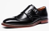 DESAI Monk Strap Slip on Genuine Leather Dress Brogue Shoes