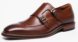 DESAI Monk Strap Slip on Genuine Leather Dress Brogue Shoes