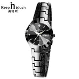 Black Silver Watch Women Quartz Calendar Rhinestone Dress Bracelet