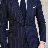 Pinstripe Slim Fit Men Suits for Formal Wedding Tuxedo Notched Lapel 2