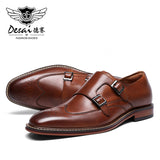 DESAI Monk Strap Slip on Genuine Leather Dress Brogue Shoes