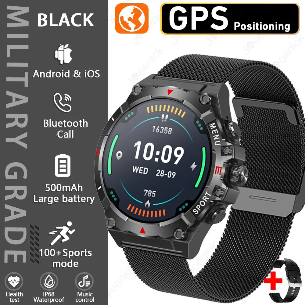 Military Grade AMOLED Smart Watch Men GPS Positioning 500 mAh Large Battery Health Monitoring 100+ Sports Mode Smartwatch 2025