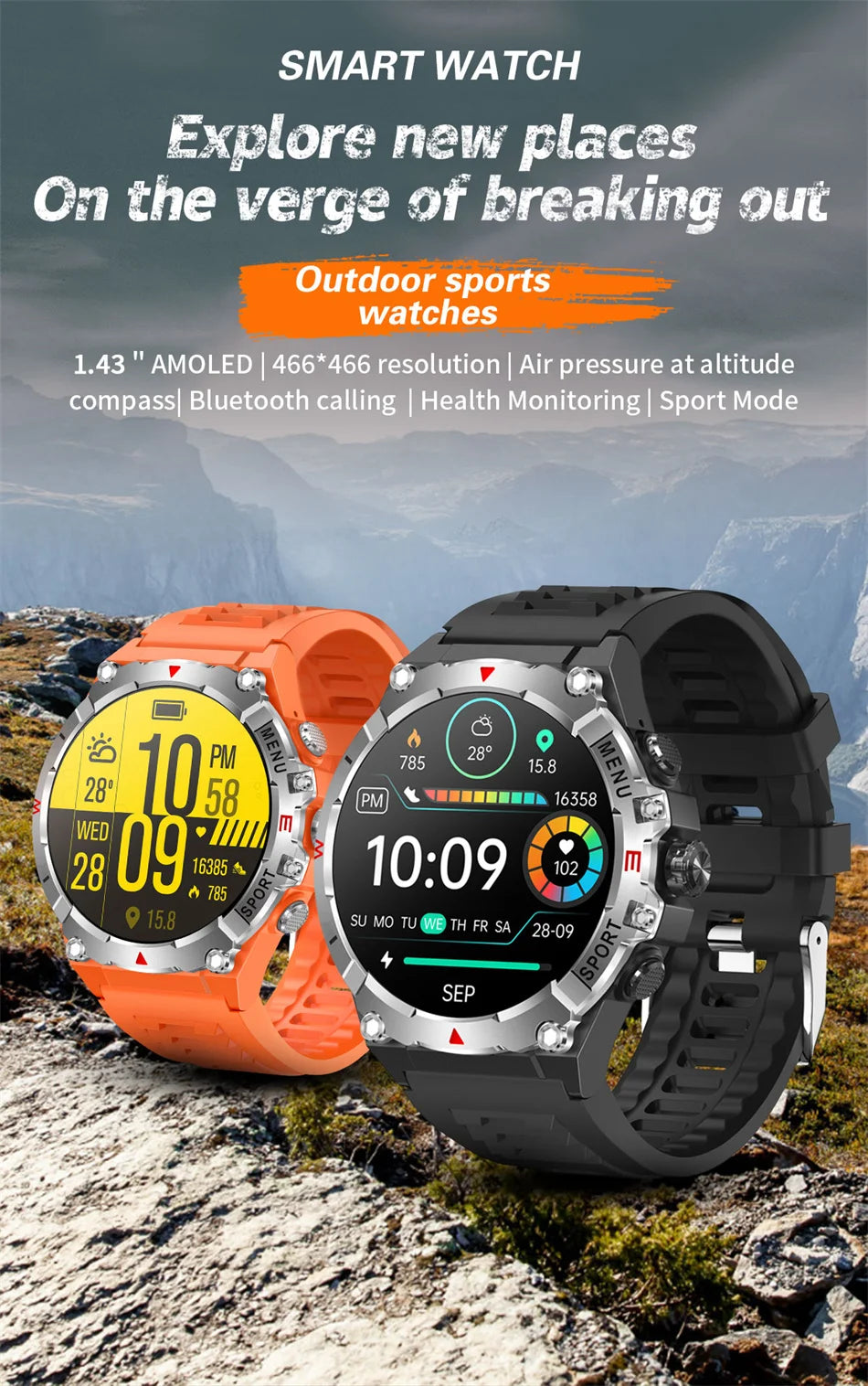 Military Grade AMOLED Smart Watch Men GPS Positioning 500 mAh Large Battery Health Monitoring 100+ Sports Mode Smartwatch 2025