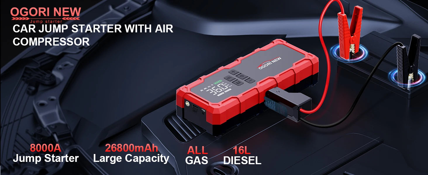 Jump Starter with Air Compressor 150PSI, 7000/8000A Portable