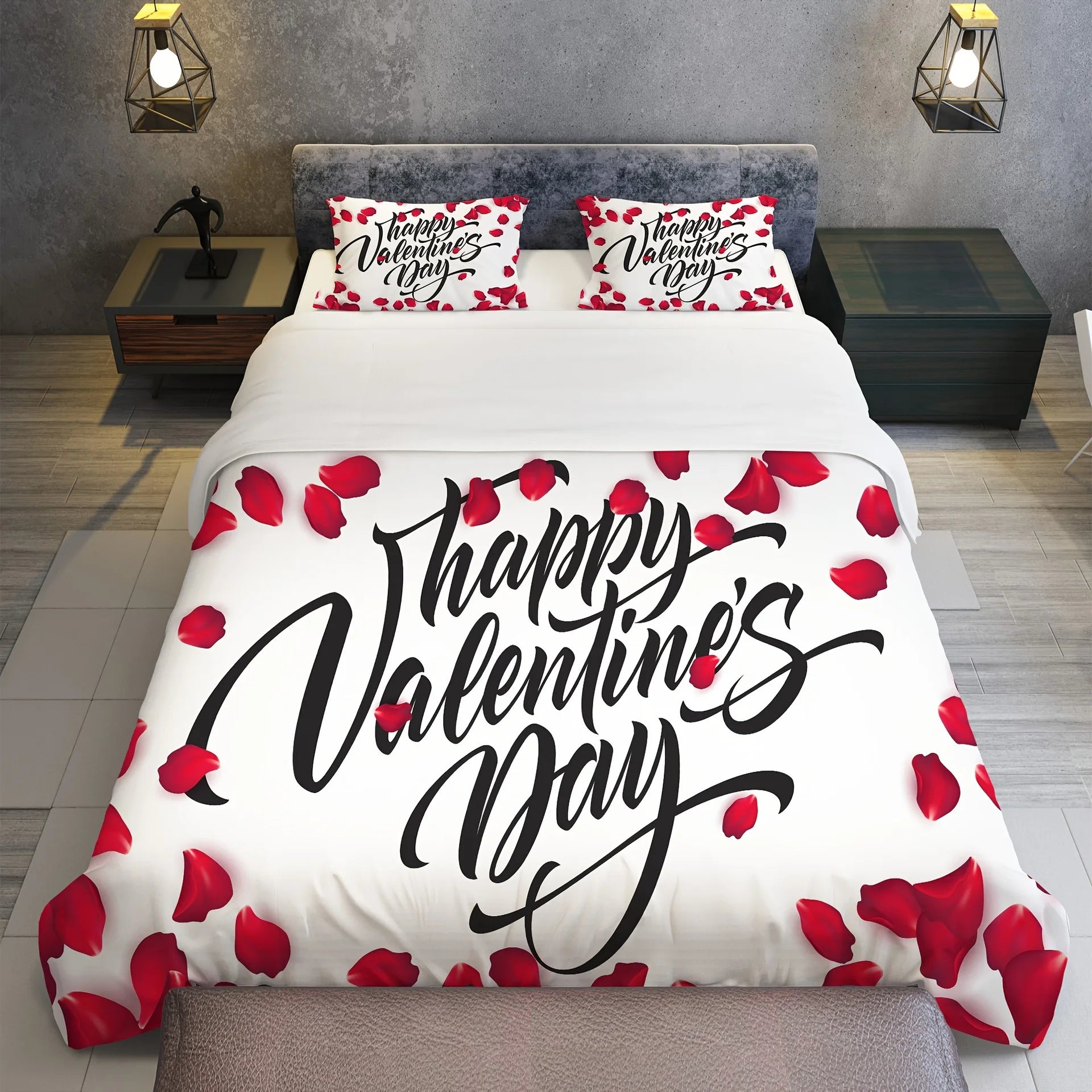 Red Rose Duvet Cover Set King Size, Red and White Comforter Cover