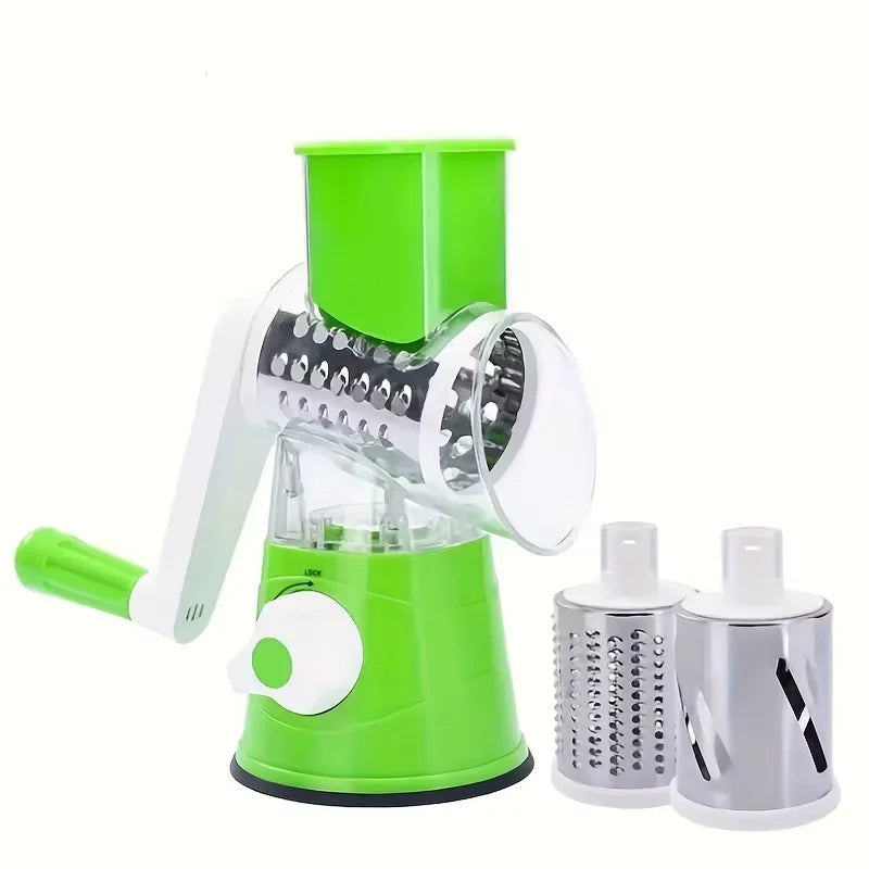 Stainless Steel Rotary Drum Grater – 3‑in‑1 Manual Cheese & Vegetable Slicer, Dishwasher Safe