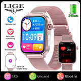 LIGE 2025 New AI Healthy Diagnosis Blood Lipid Uric Acid Blood Pressure Smart Watch Men ECG+PPG Bluetooth Call Health Smartwatch