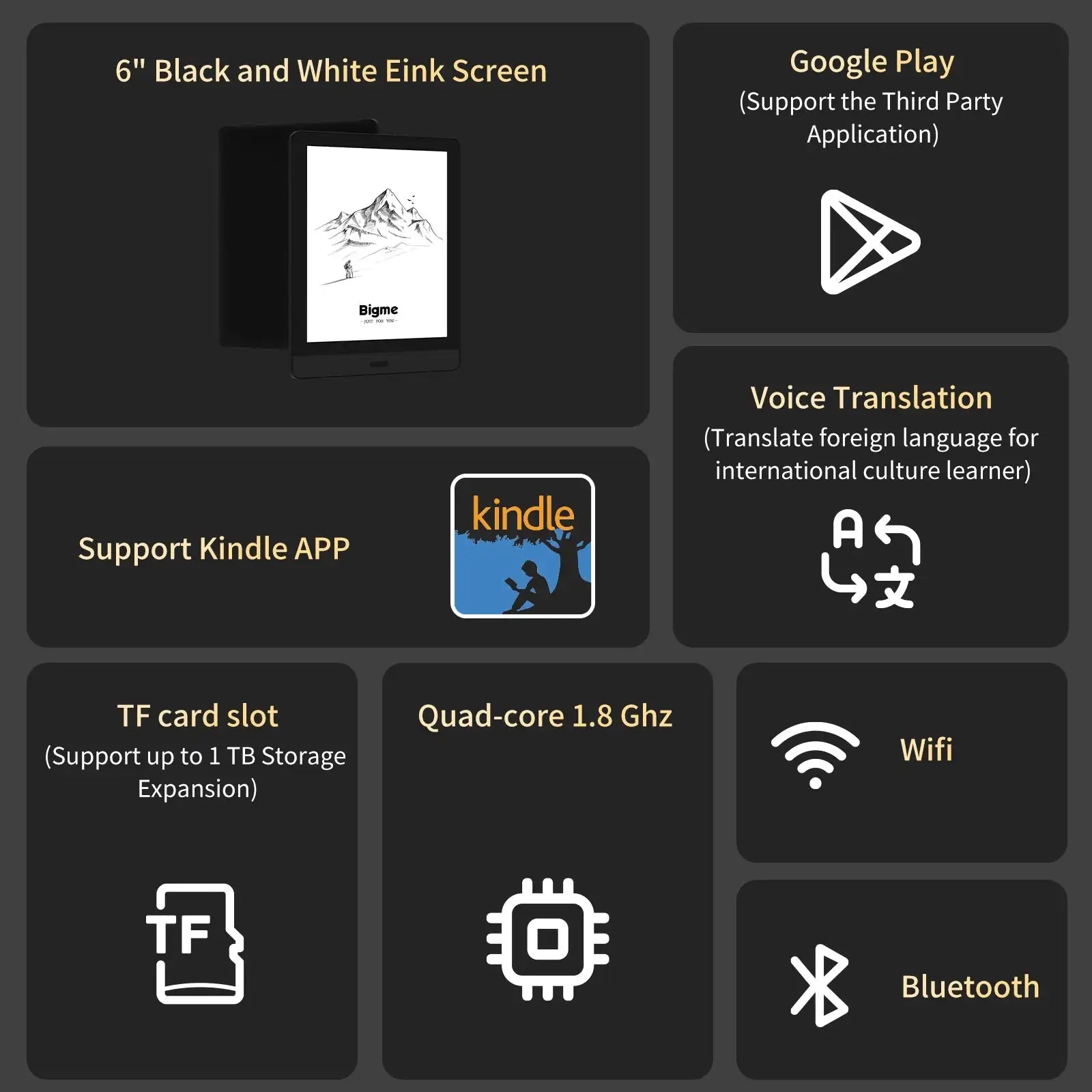 Bigme Read ebook reader, 6'' e-ink screen electronic book,