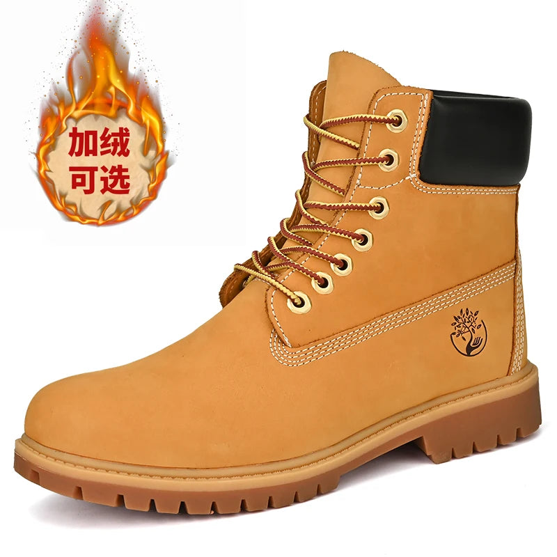 Boots Men High Top Boots High Quality Women Leather Shoes Fashion Outdoor Sneakers Men Lace Up Non-Slip Ankle Boots for Couple