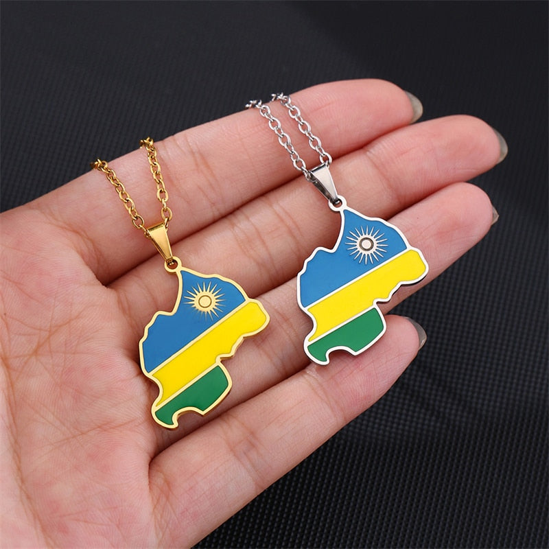 Titanium Steel Rwanda Map African Enamel Trendy Gold Silver Color