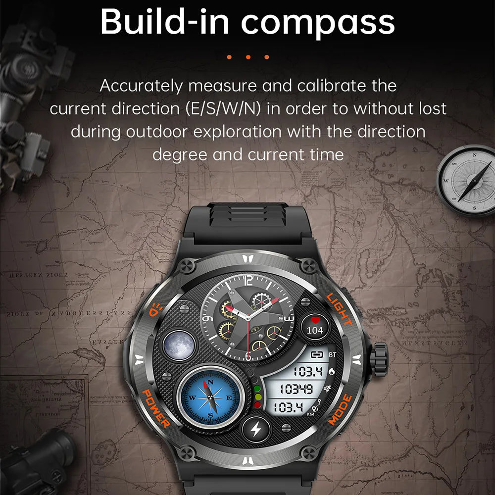 2024 Men's Smart Watch Compass  Sports 3ATM Waterproof Smartwatch Health Monitoring Bluetooth Call  500 Mah Smart Watche