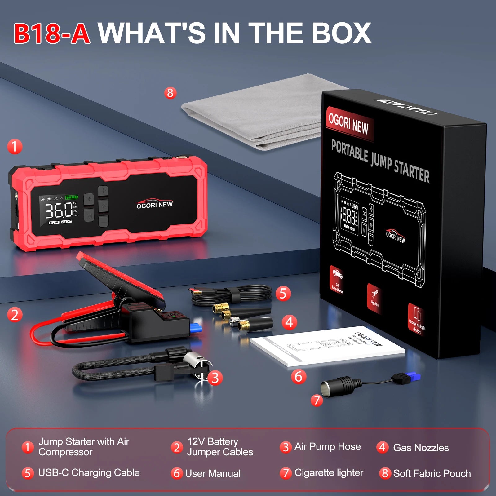 Jump Starter with Air Compressor 150PSI, 7000/8000A Portable