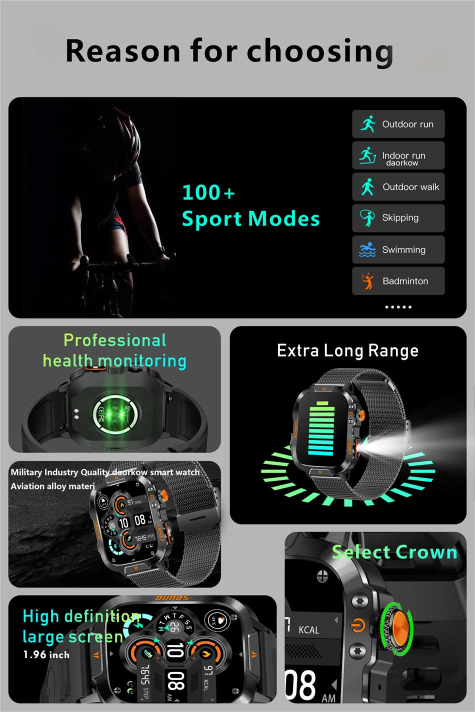 New LIGE Voice Assistant Calling Smartwatch 1.96 inch AMOLED Display Smart Watch 24H Health Monitoring Sports Smartwatch for Men