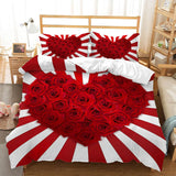Red Rose Duvet Cover Set King Size, Red and White Comforter Cover