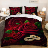Red Rose Duvet Cover Set King Size, Red and White Comforter Cover