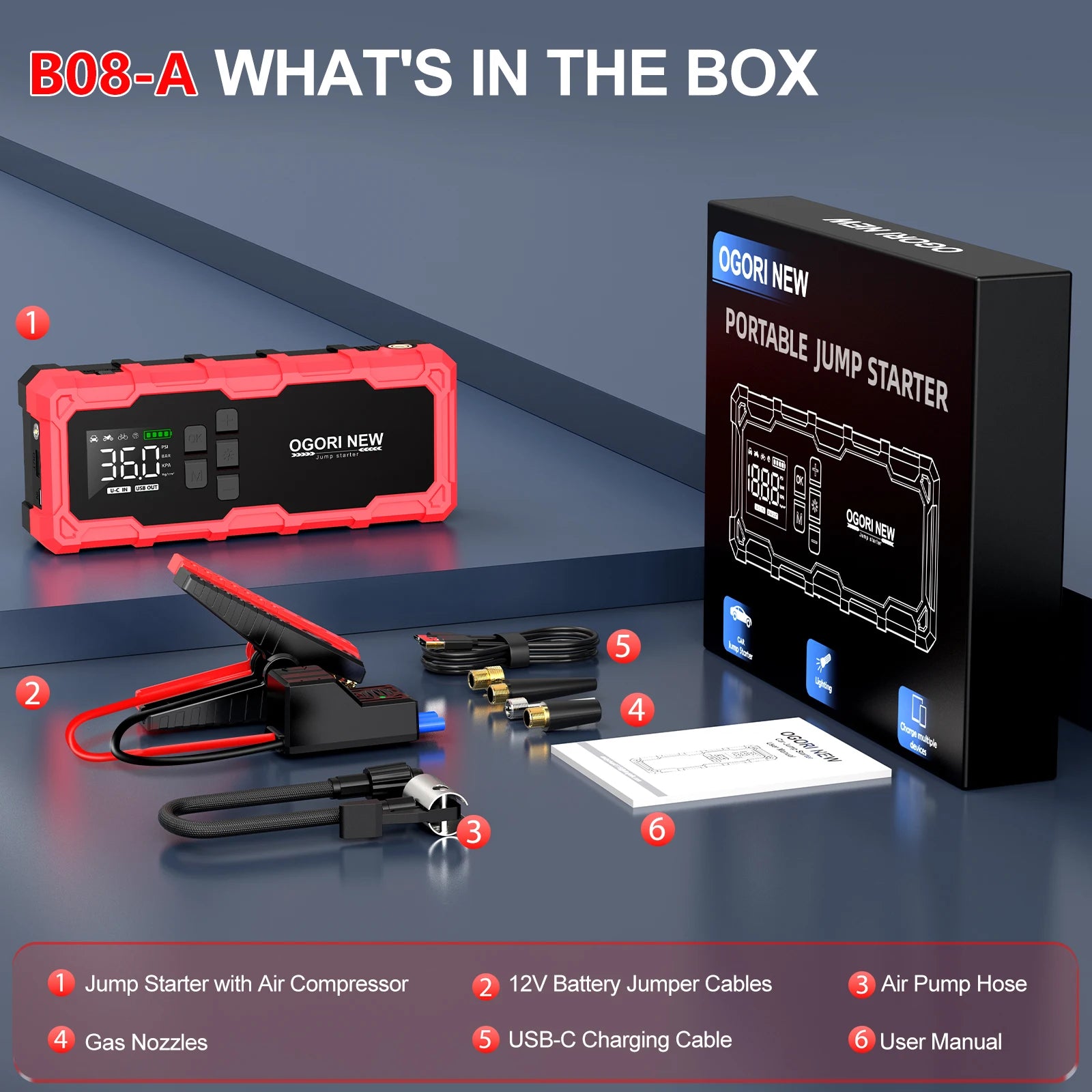 Jump Starter with Air Compressor 150PSI, 7000/8000A Portable