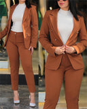 Casual Business Double Breasted Blazers Jacket Pants 2 Piece Set