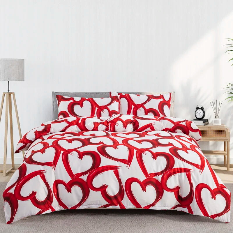 Red Rose Duvet Cover Set King Size, Red and White Comforter Cover