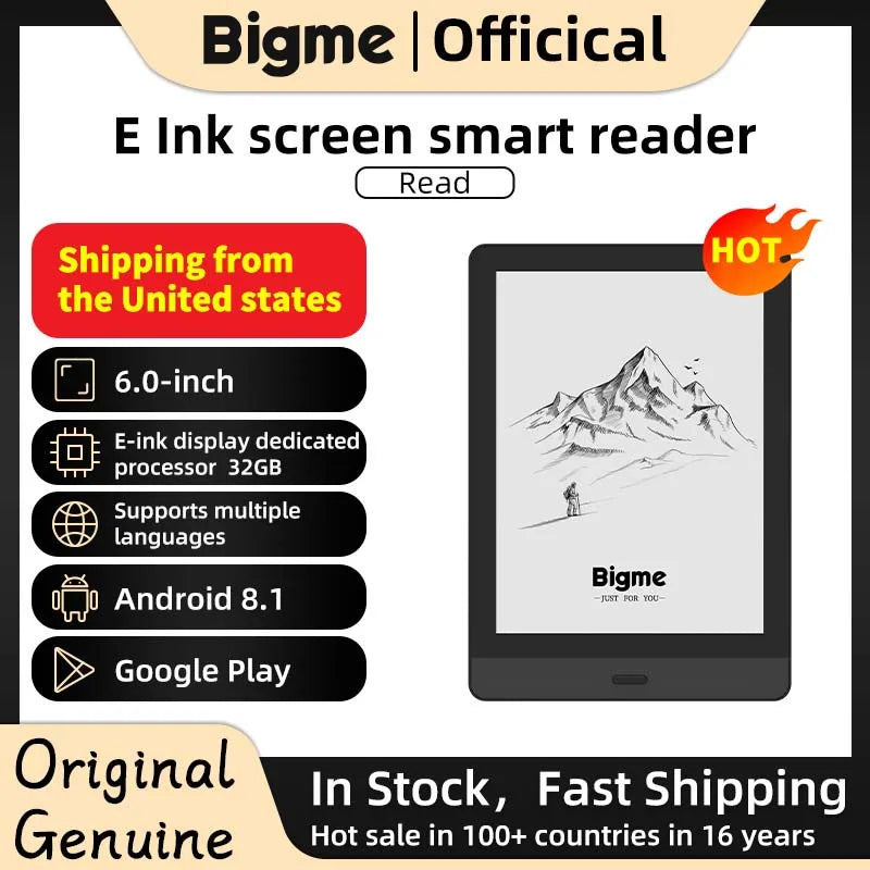 Bigme Read ebook reader, 6'' e-ink screen electronic book,