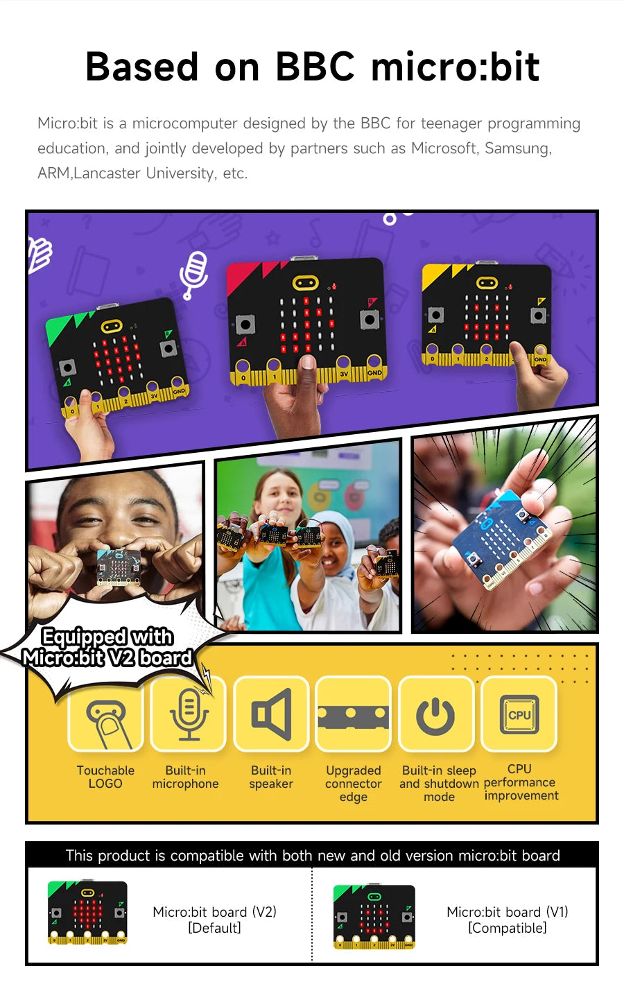 Micro:Bit V2 Smart Mini Robot Car Kit Coding for Kids Science Building Kit Learning Educational STEM Toy DIY Electronic Project