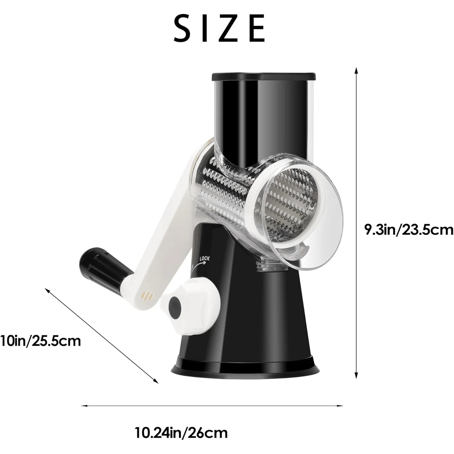 Stainless Steel Rotary Drum Grater – 3‑in‑1 Manual Cheese & Vegetable Slicer, Dishwasher Safe