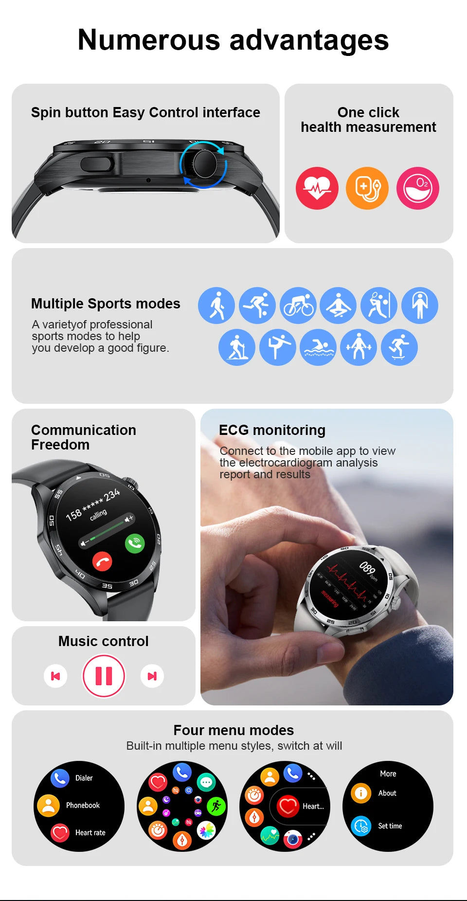 2025 New Smart Watch with ECG Men Blood Pressure Heart Rate Monitoring Sports Watch Bluetooth Call Health Smartwatch for Xiaomi