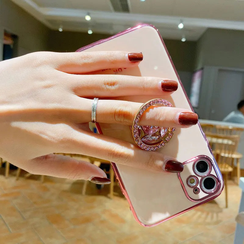 iphone17pro Case Luxury with Holder,Diamond Ring Case For iphone 17 Pro Max Air Shockproof Case iphone17 Cover with Lanyard
