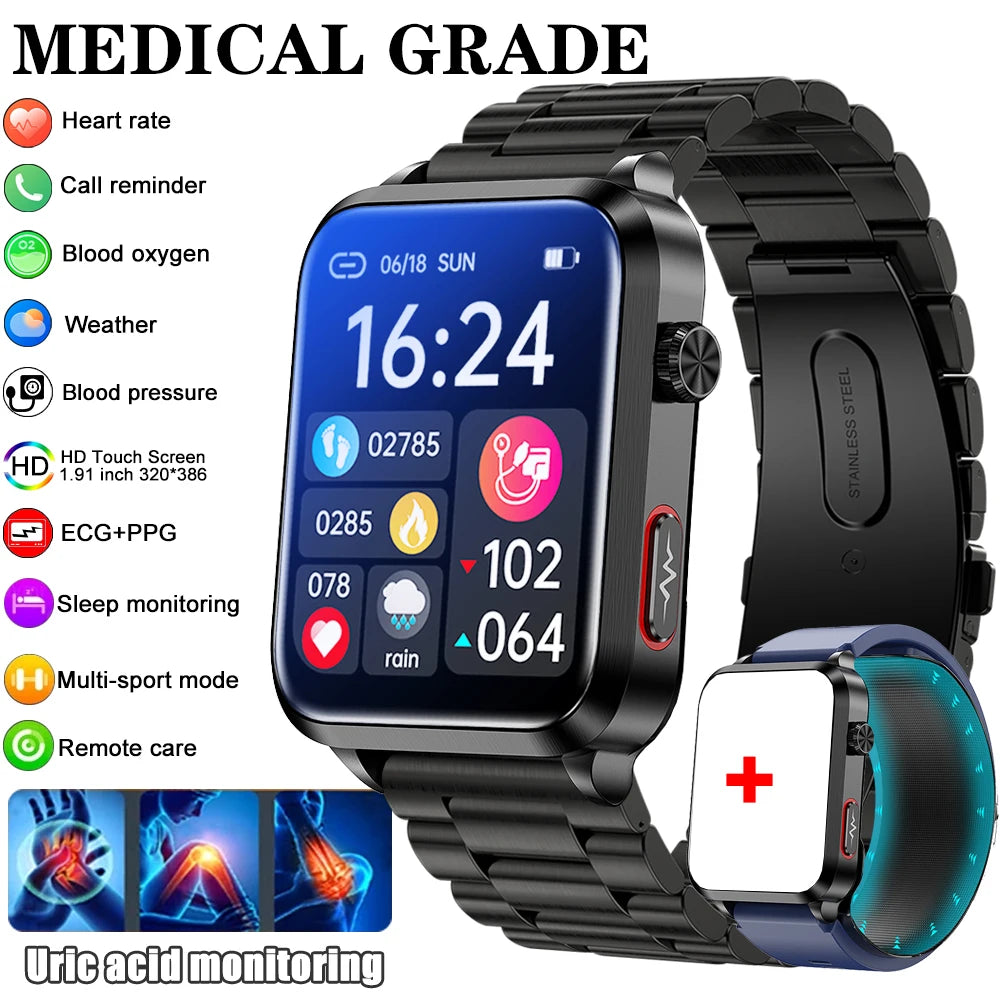 Medical grade smartwatch 2025 Air Pump Bluetooth call health watch True Accurately Blood Pressure Uric Acid Blood Lipids watch