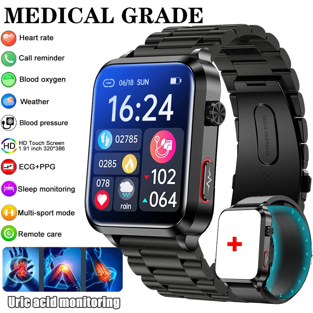 Medical grade smartwatch 2025 Air Pump Bluetooth call health watch True Accurately Blood Pressure Uric Acid Blood Lipids watch