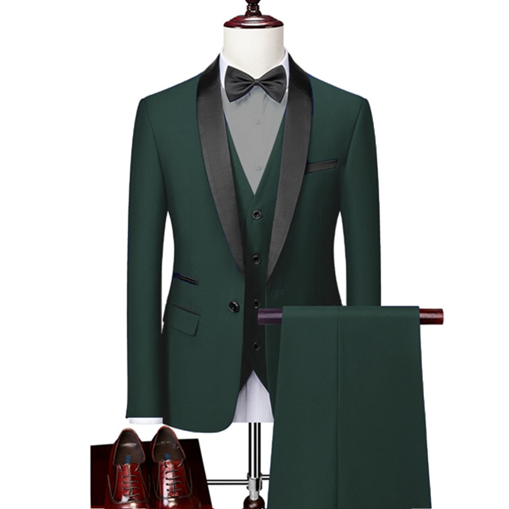 Men Skinny 3 Pieces Set Formal Slim Fit Tuxedo Prom Suit
